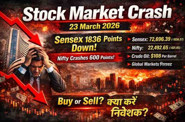 Stock Market Crash 23 March 2026: Sensex Falls 1836 Points, Nifty Slumps Over 600 Points
