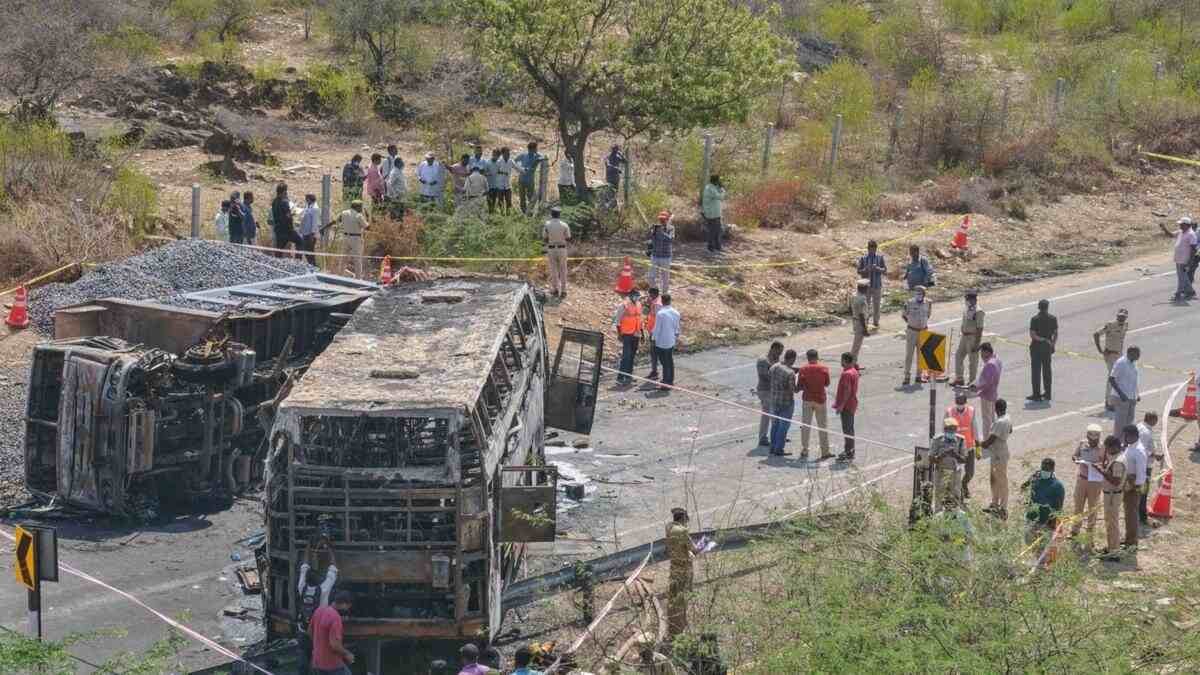 Bus rams into truck in AP’s Markapuram, catches fire, 13 charred to death; PM Modi announces ex-gratia