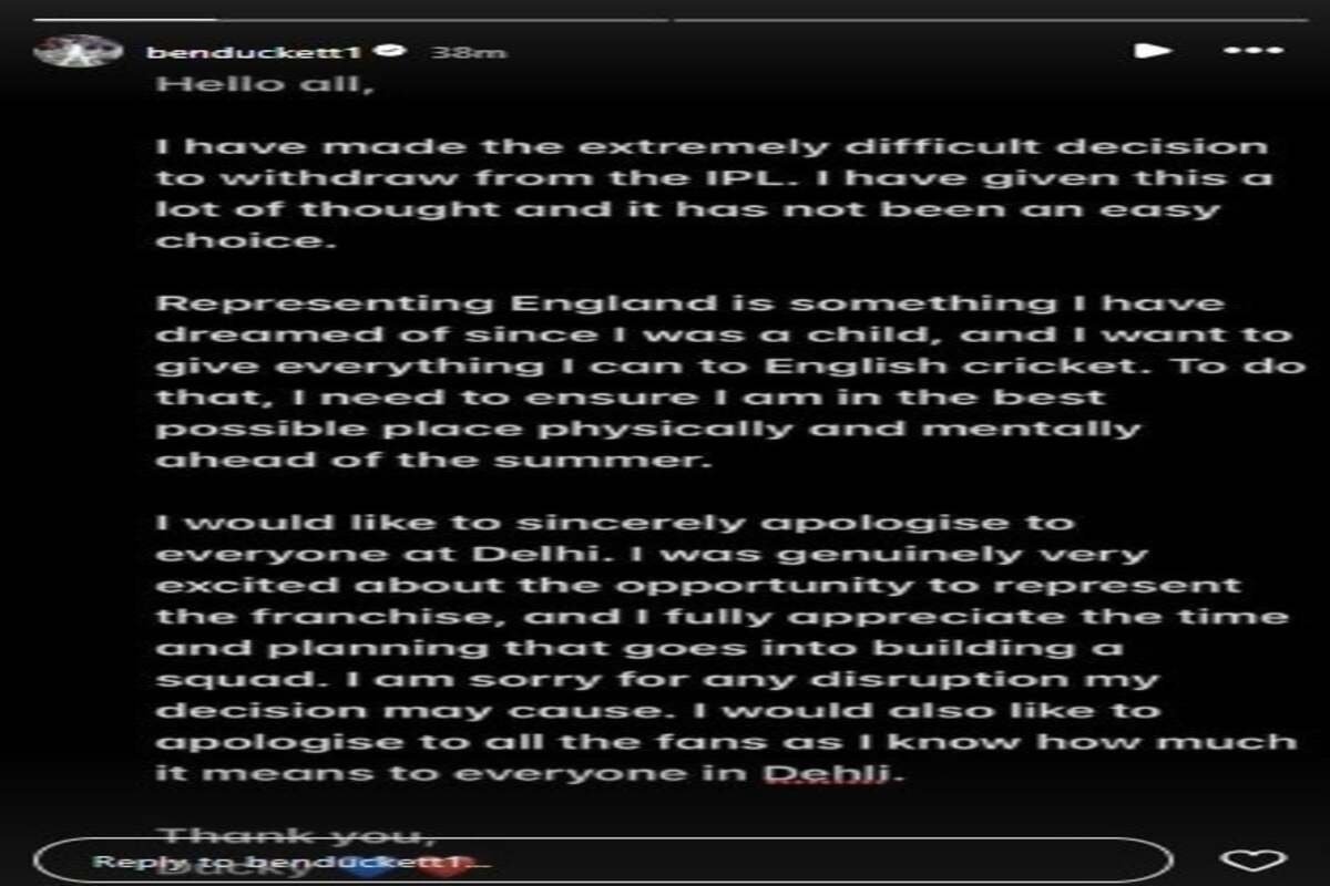 A screengrab of Ben Duckett's Instagram story
