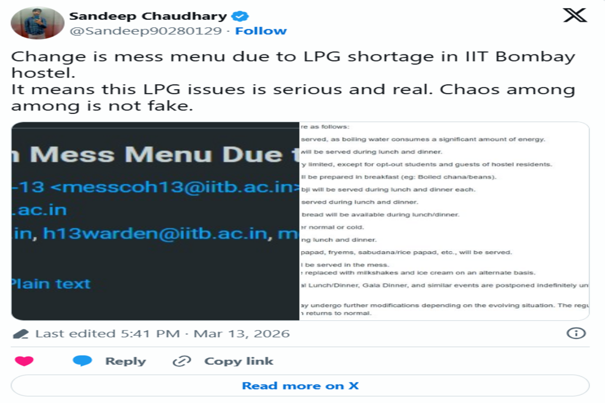 An 'X' post made by a student at IIT Bombay