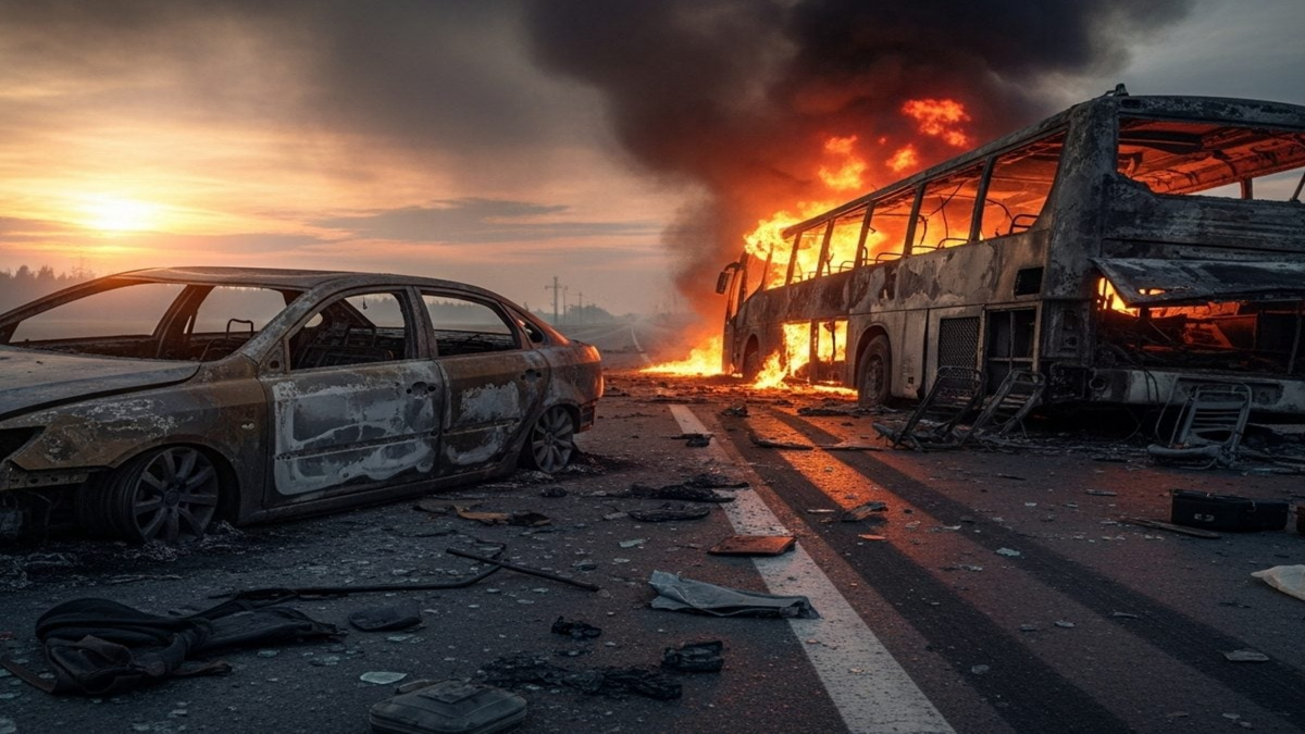 Karnataka horror: Car goes up in flames after ramming into bus in Surpur, 9 of a family charred to death