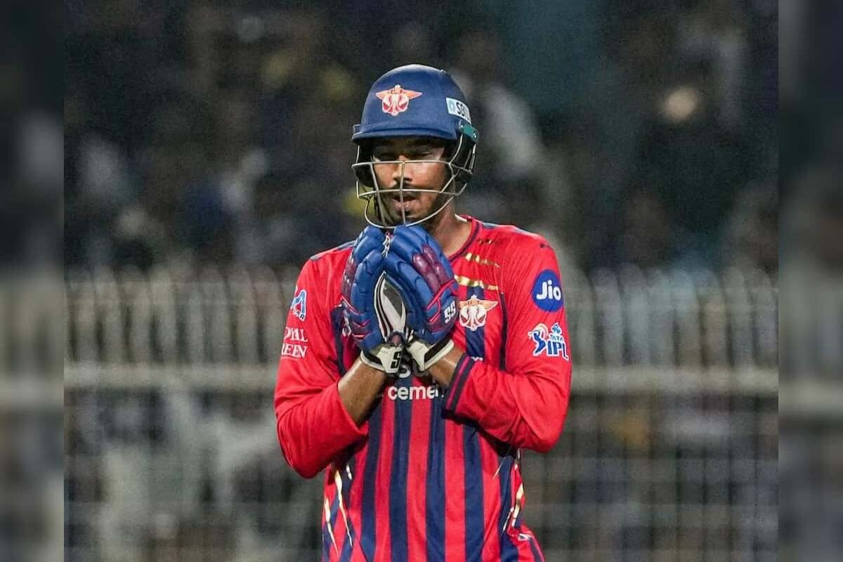 Mukul Choudhary after a powerful delivery against KKR